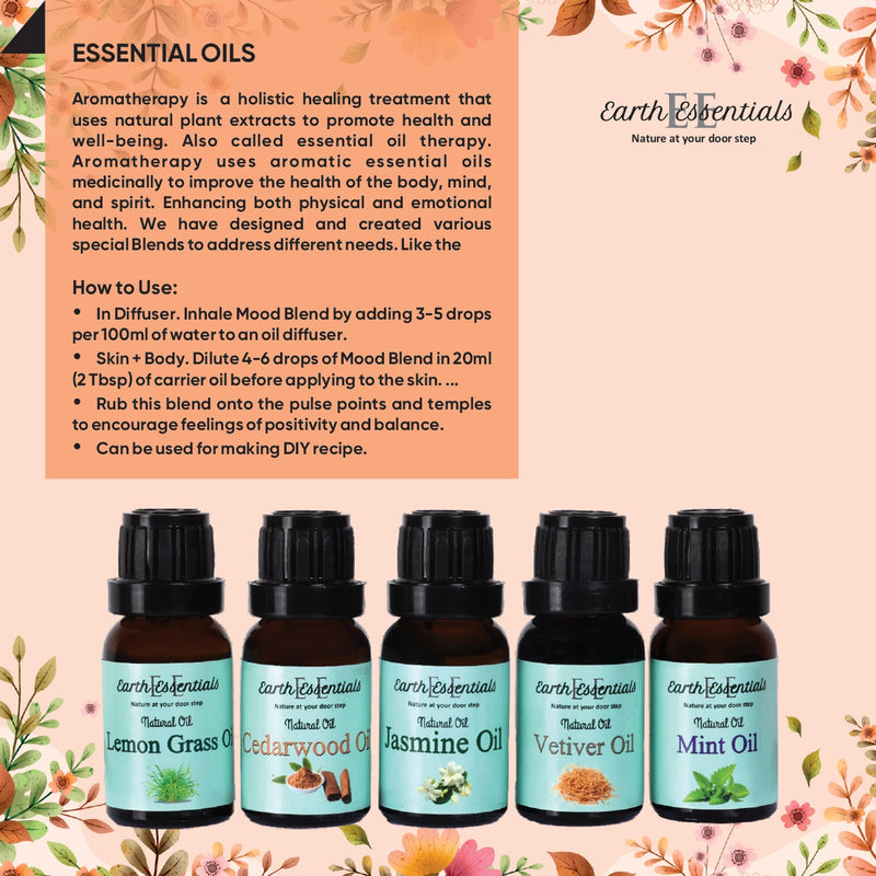 Essential oils Set of 5 Aroma oil 75 ml | diffuser Oil for home Office & Hotel Spa| Genuine oils Rosemary , Orange ,Lemongrass , Mint & Cedarwood