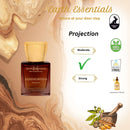 Earth Essentials Sandalwood Playtime perfume bottle with product features on a beige background