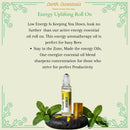 Earth Essentials Energy Uplifting Roll On with text and mint leaves on a light green background