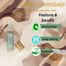Product packaging with 'Earth Essentials' branding, featuring a bottle and soap on a natural background.