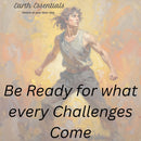 Person in a sleeveless shirt and pants with text 'Be Ready for what every Challenges Come' and 'Earth Essentials' branding.