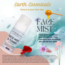 Earth Essentials Face Mist & Toner product with floral elements and text on a light blue background