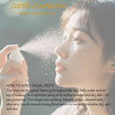 Person applying facial mist with text about Earth Essentials product