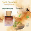 Parfum bottle labeled 'Parfum' with 'Earth Essentials' branding on a textured beige background.