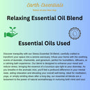 Promotional image of Earth Essentials Relaxing Essential Oil Blend with text and branding elements.