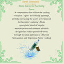 Promotional graphic for Earth Essentials Stress Away with product image and text on a light green background.