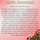 Text about Earth Essentials rose fragrances with a pink background and rose flowers.