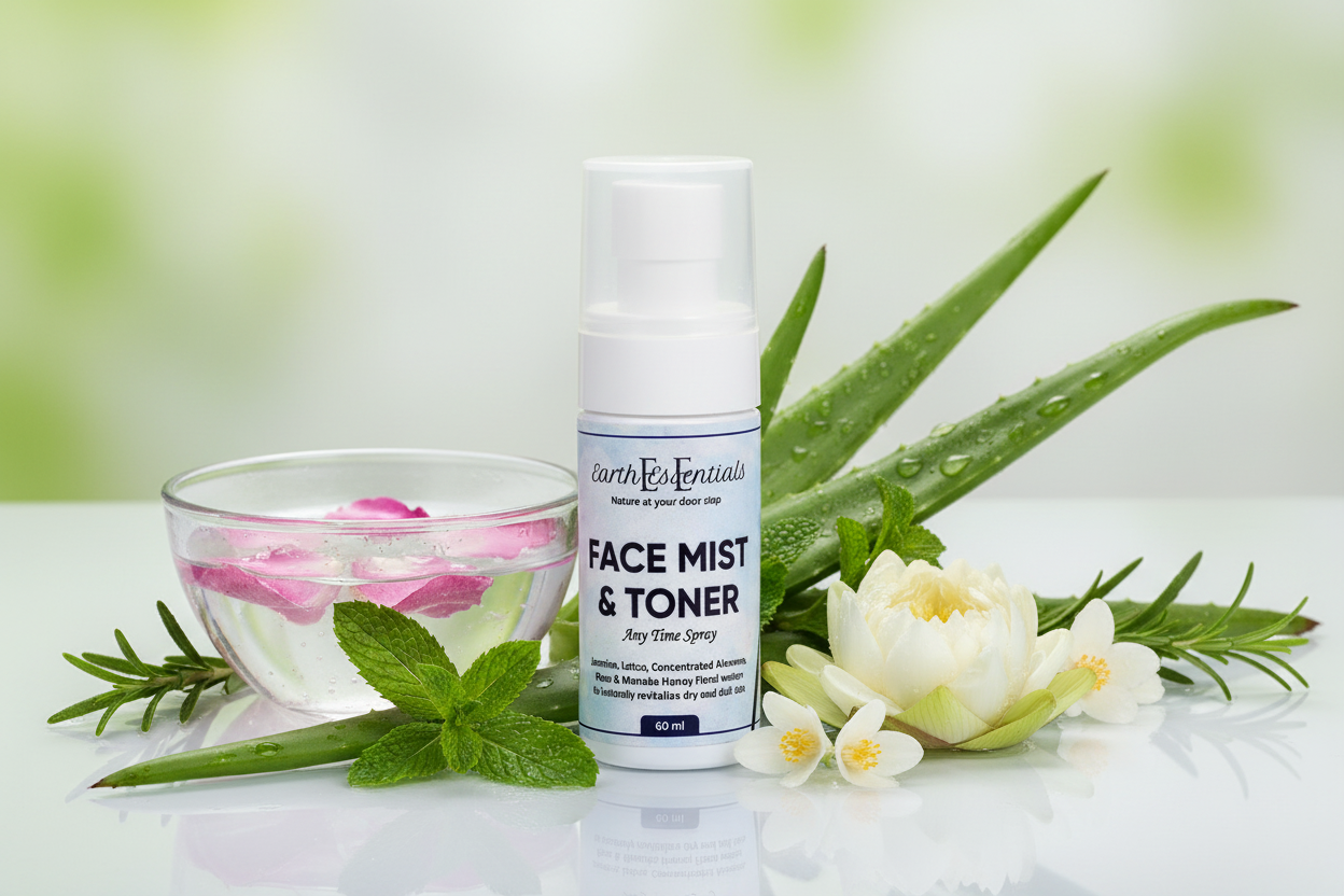 Facial Spray with Aloe, Herbs and Rosewater, Lotus & Jasmine for All Skin Types Face Mist that Hydrates, Rejuvenates & Clarifies 60 ML